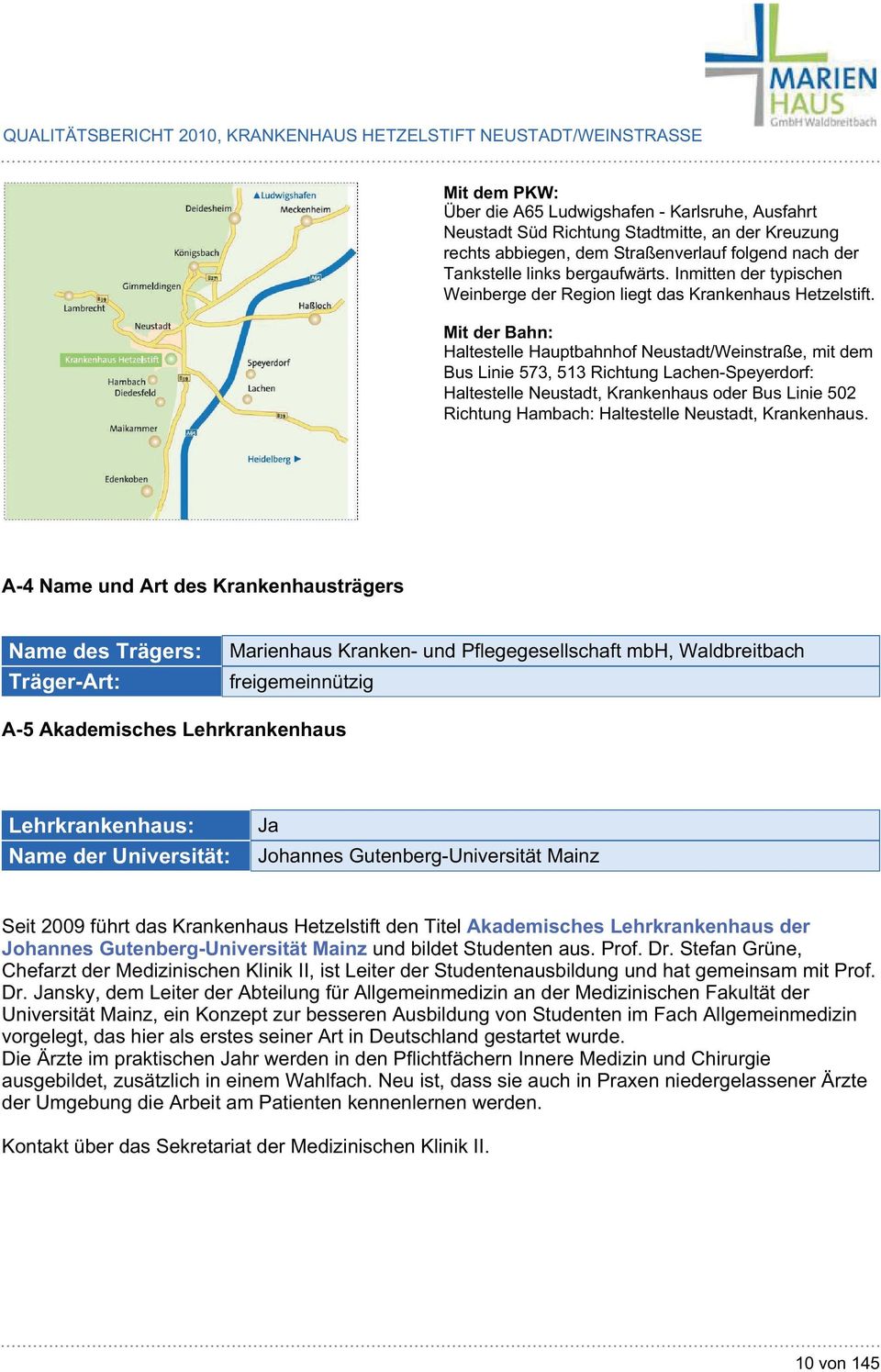 Mit der Bahn: Haltestelle Hauptbahnhof Neustadt/Weinstraße, mit dem Bus Linie 573, 513 Richtung Lachen-Speyerdorf: Haltestelle Neustadt, Krankenhaus oder Bus Linie 502 Richtung Hambach: Haltestelle