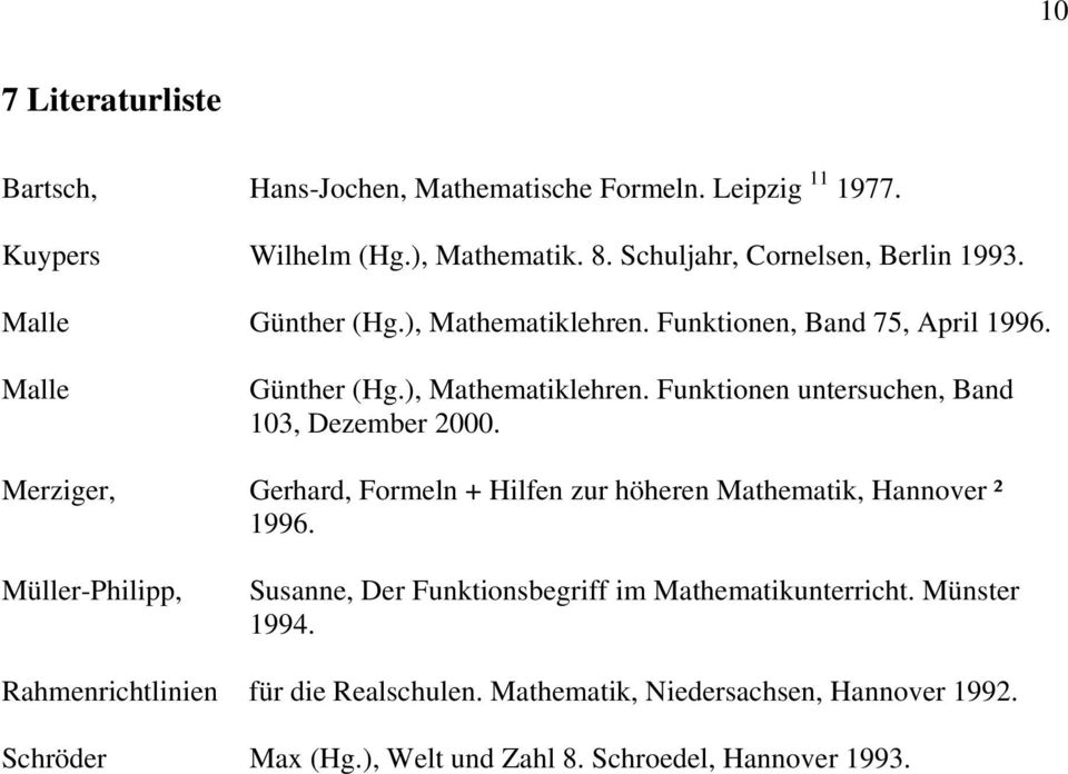 Merziger, Gerhard, Formeln + Hilfen zur höheren Mathematik, Hannover ² 1996. Müller-Philipp, Susanne, Der Funktionsbegriff im Mathematikunterricht.