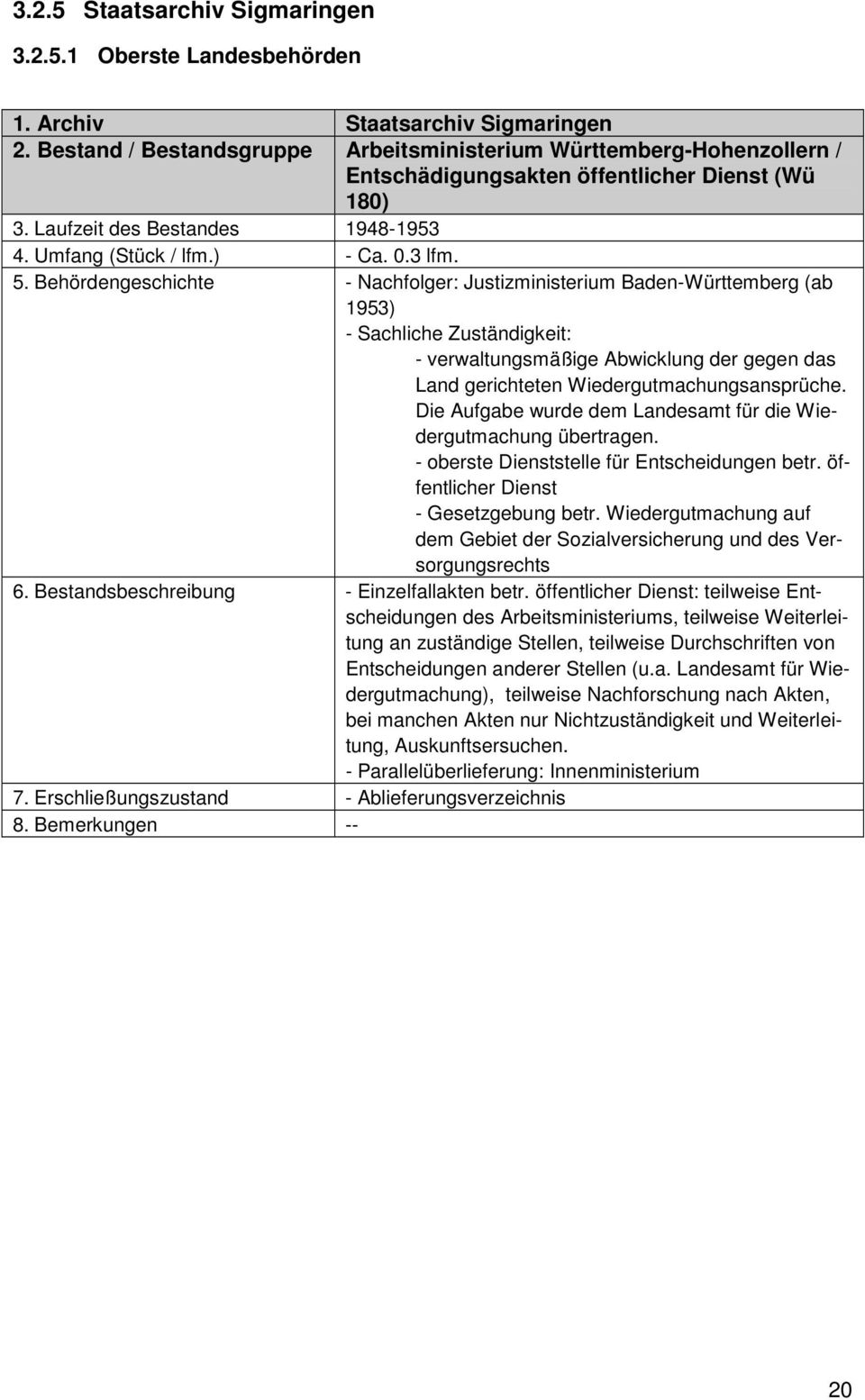 Behördengeschichte - Nachfolger: Justizministerium Baden-Württemberg (ab 1953) - Sachliche Zuständigkeit: - verwaltungsmäßige Abwicklung der gegen das Land gerichteten Wiedergutmachungsansprüche.