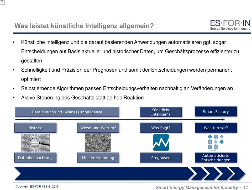 Entscheidungen werden permanent optimiert Selbstlernende Algorithmen passen Entscheidungsverhalten nachhaltig an Veränderungen an Aktive Steuerung des Geschäfts statt ad hoc