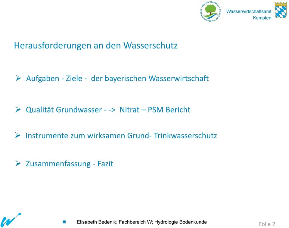 Grundwasser - -> Nitrat PSM Bericht Instrumente zum