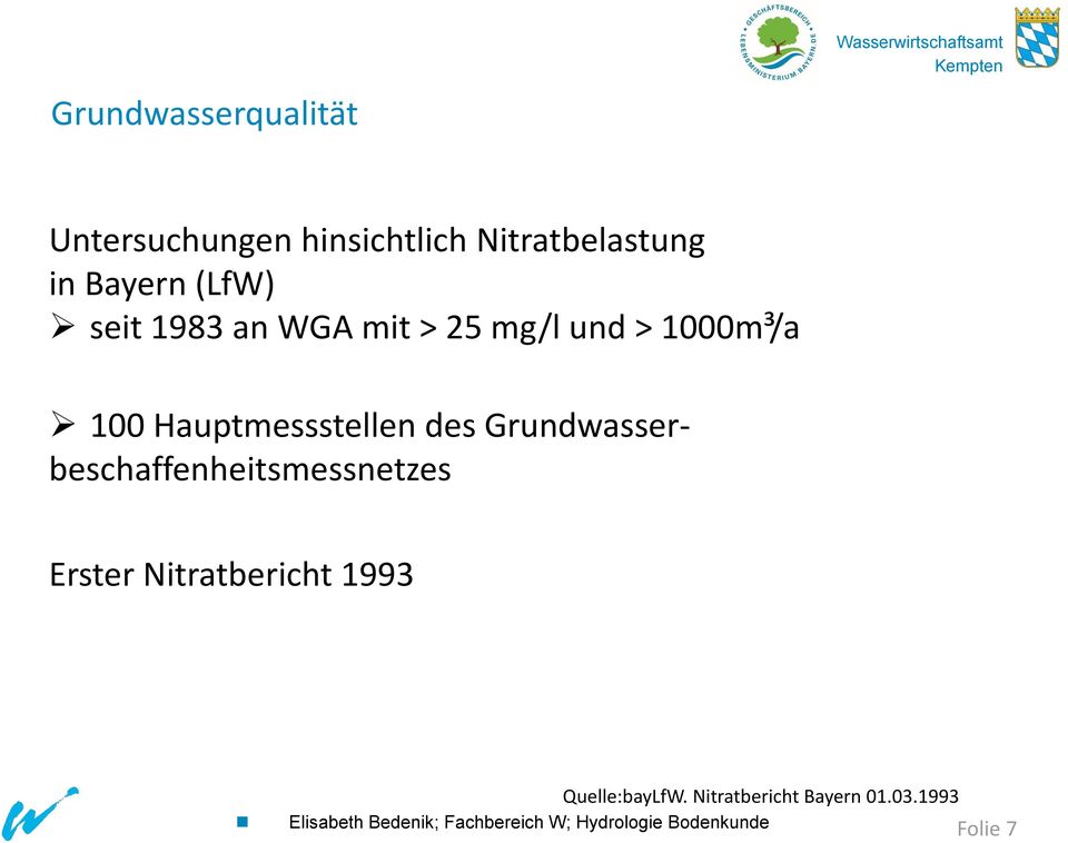 1000m³/a 100 Hauptmessstellen des Grundwasserbeschaffenheitsmessnetzes