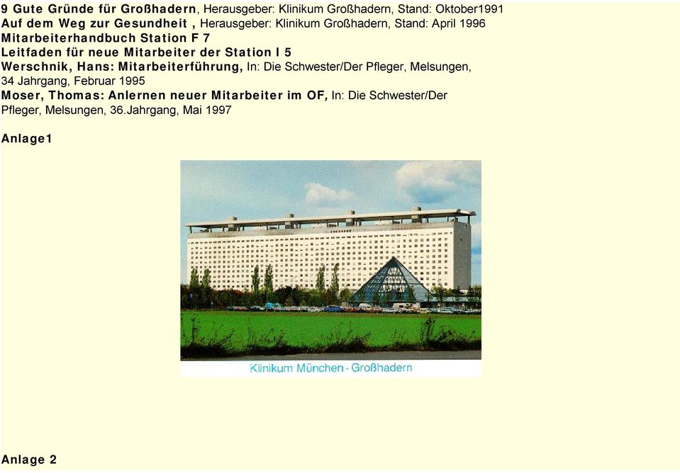Station I 5 Werschnik, Hans: Mitarbeiterführung, In: Die Schwester/Der Pfleger, Melsungen, 34 Jahrgang, Februar 1995