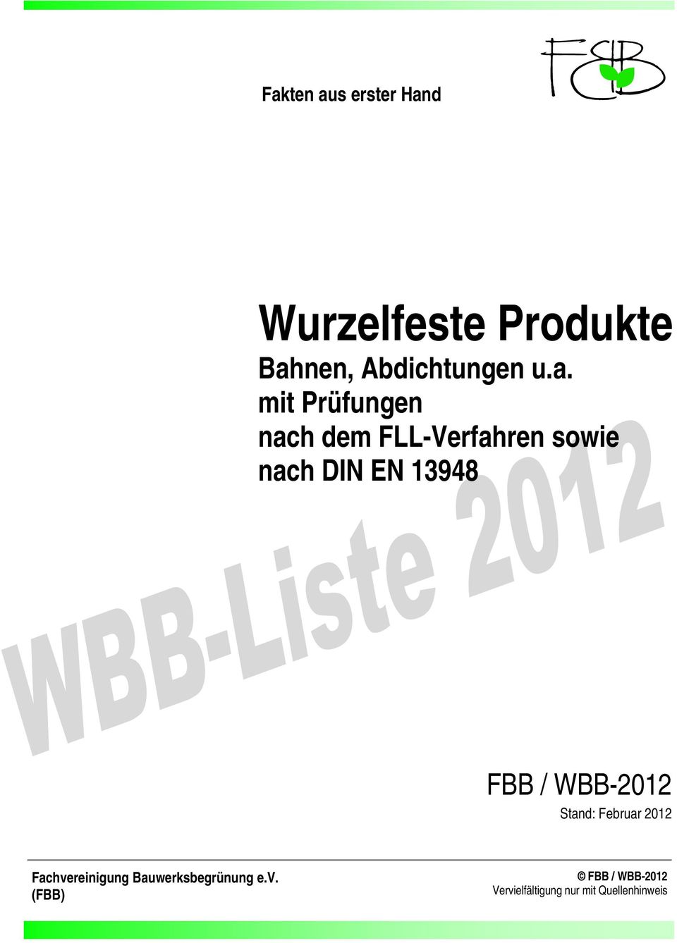 FLL-Verfahren sowie nach 1948 FBB / WBB-2012