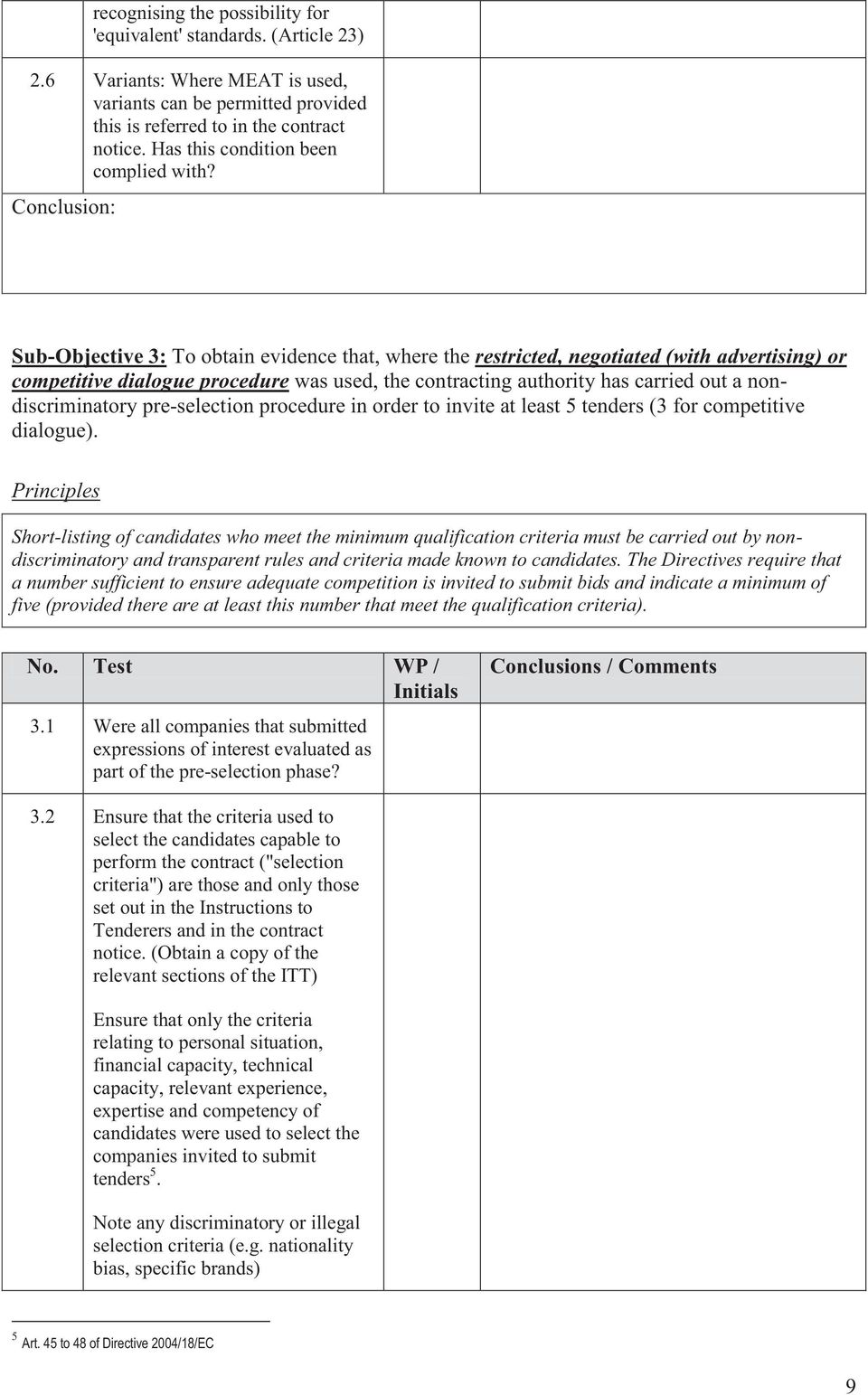 Conclusion: Sub-Objective 3: To obtain evidence that, where the restricted, negotiated (with advertising) or competitive dialogue procedure was used, the contracting authority has carried out a