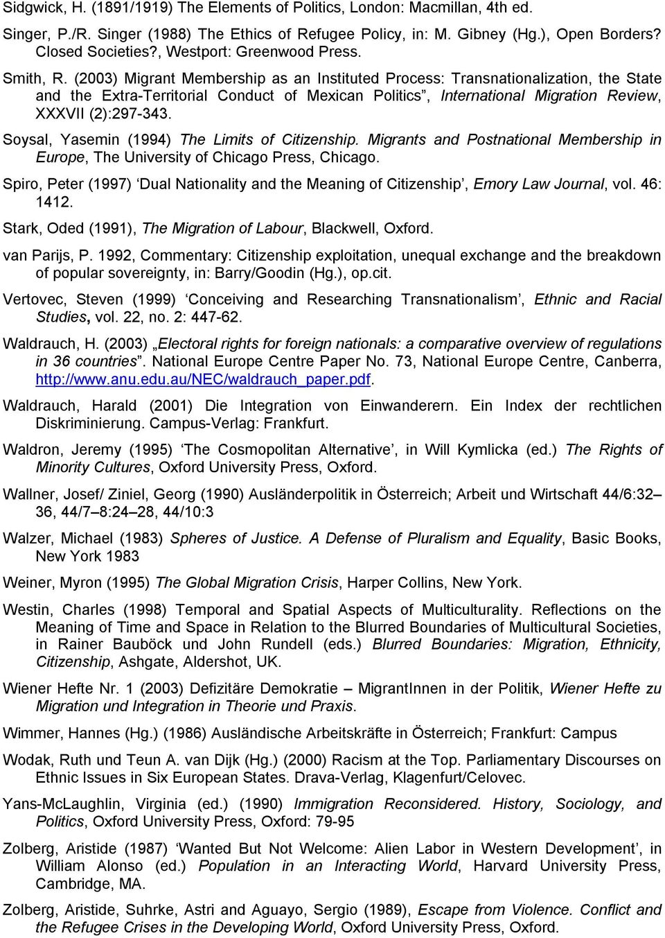 (2003) Migrant Membership as an Instituted Process: Transnationalization, the State and the Extra Territorial Conduct of Mexican Politics, International Migration Review, XXXVII (2):297 343.