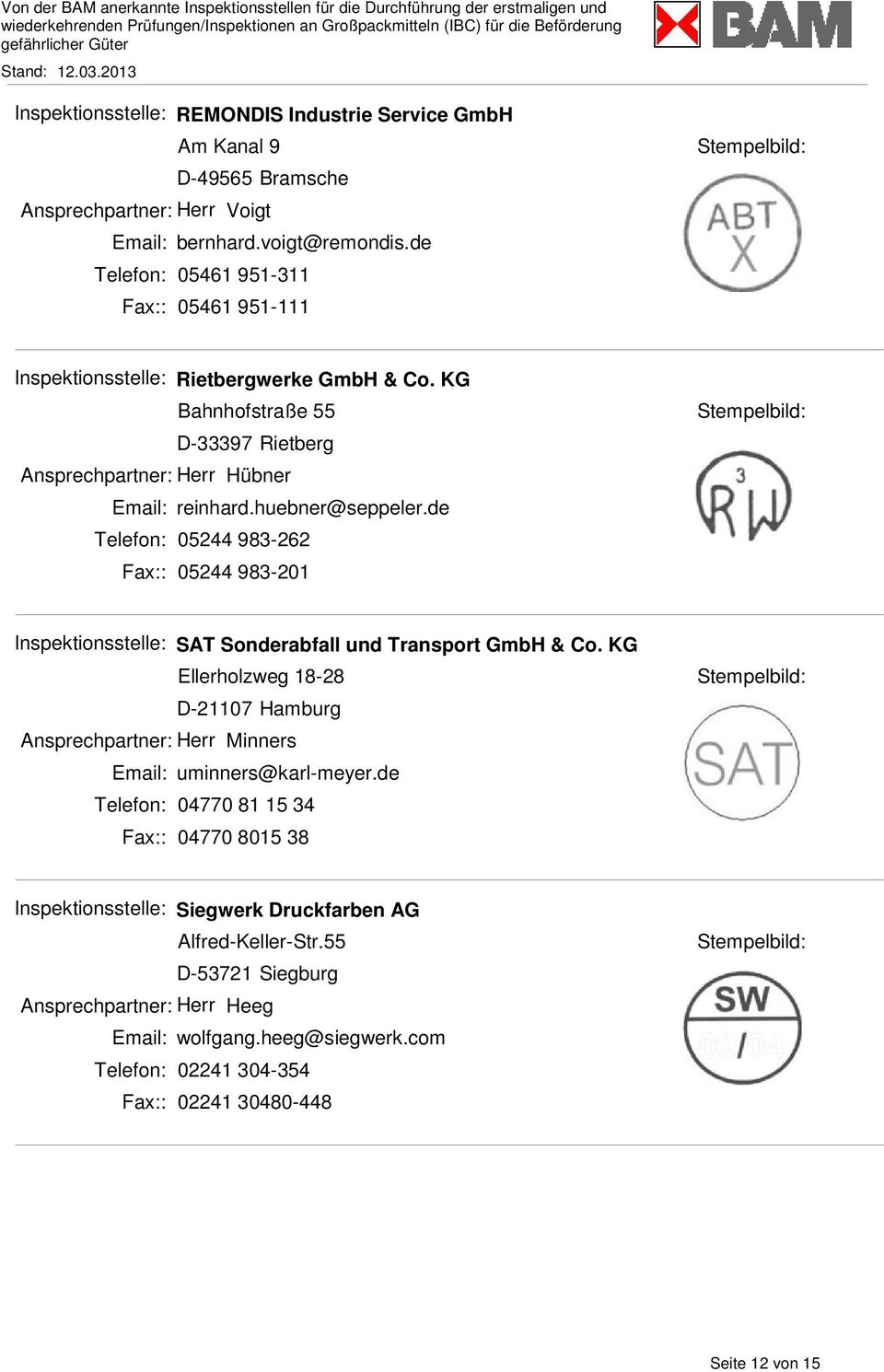 de Telefon: 05244 983-262 Fax:: 05244 983-201 Inspektionsstelle: SAT Sonderabfall und Transport GmbH & Co.