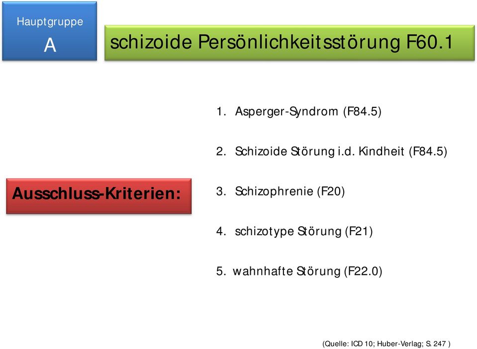 5) Ausschluss-Kriterien: 3. Schizophrenie (F20) 4.