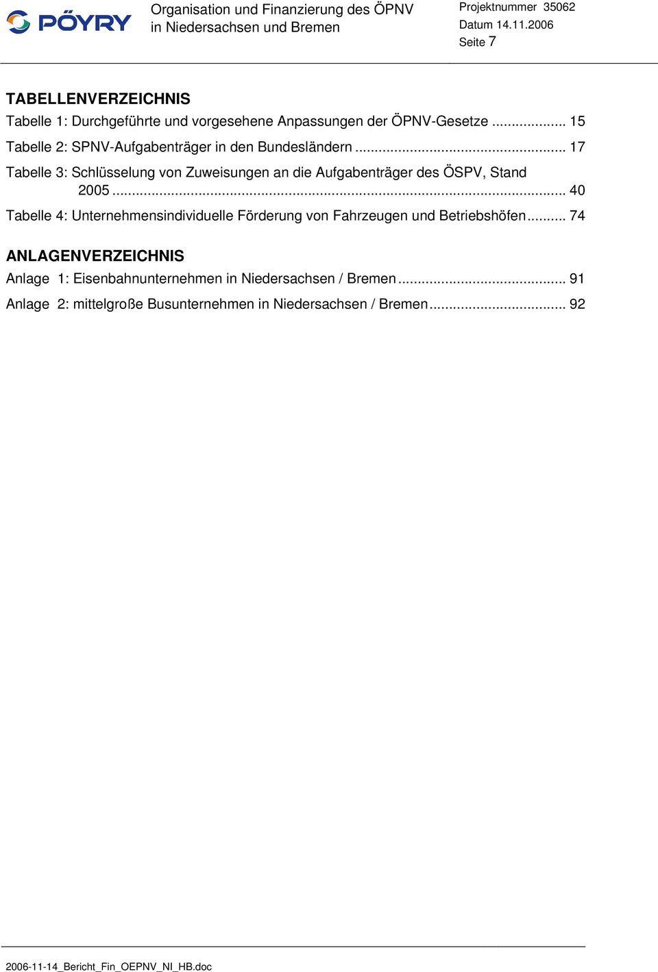 .. 17 Tabelle 3: Schlüsselung von Zuweisungen an die Aufgabenträger des ÖSPV, Stand 2005.