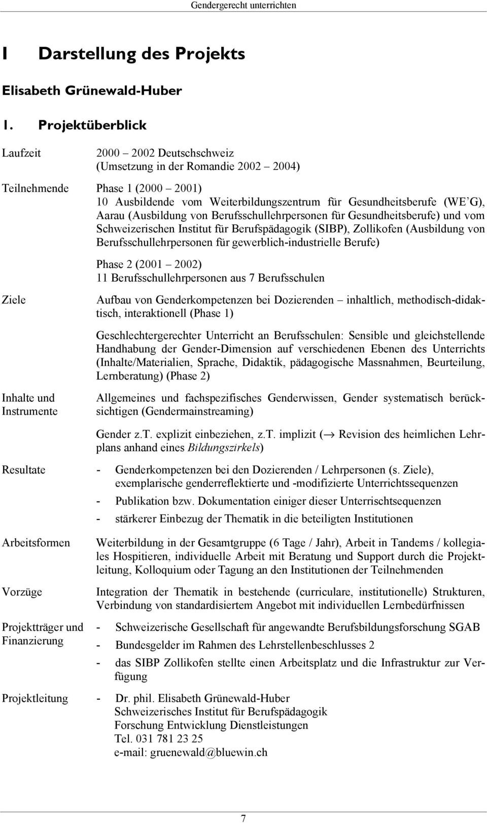 (Ausbildung von Berufsschullehrpersonen für Gesundheitsberufe) und vom Schweizerischen Institut für Berufspädagogik (SIBP), Zollikofen (Ausbildung von Berufsschullehrpersonen für