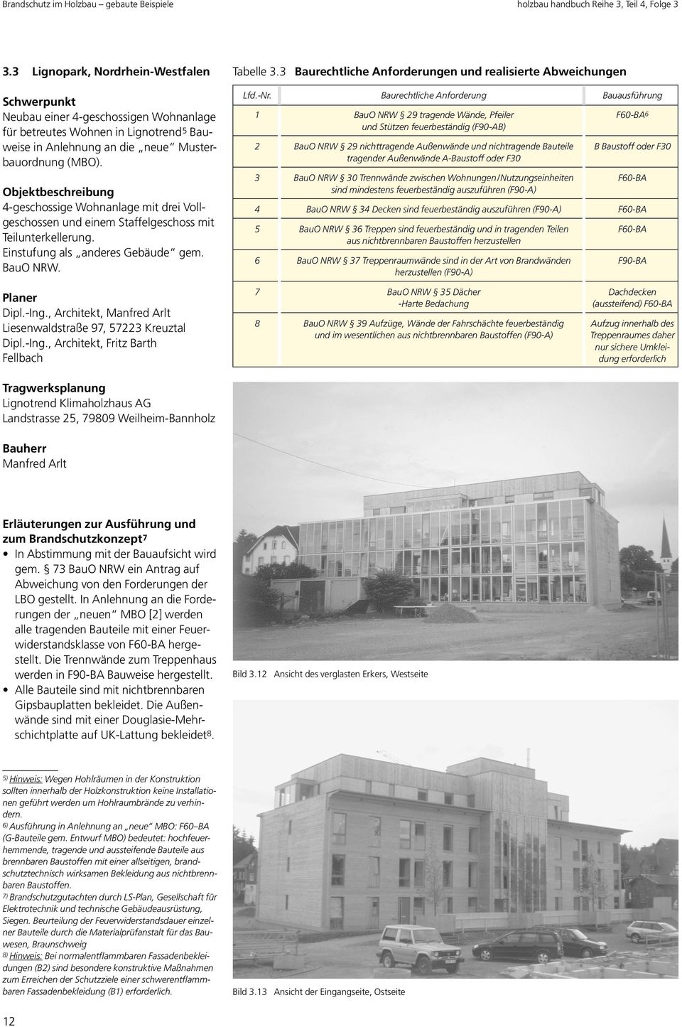 , Architekt, Manfred Arlt Liesenwaldstraße 97, 57223 Kreuztal Dipl.-Ing., Architekt, Fritz Barth Fellbach Tabelle 3.3 Baurechtliche Anforderungen und realisierte Abweichungen Lfd.-Nr.