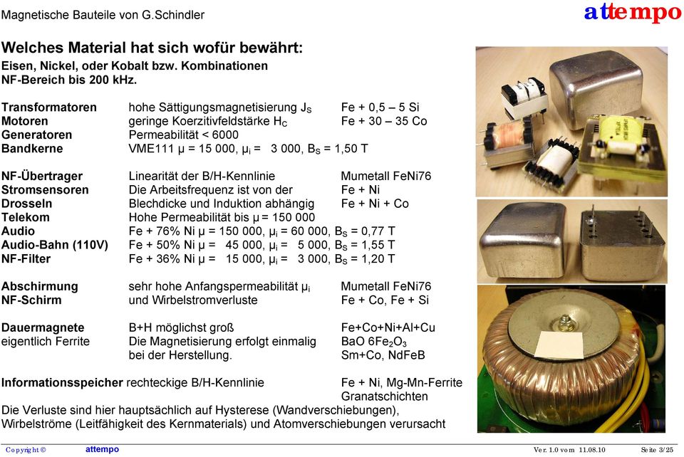 1,50 T NF-Übertrager Linearität der B/H-Kennlinie Mumetall FeNi76 Stromsensoren Die Arbeitsfrequenz ist von der Fe + Ni Drosseln Blechdicke und Induktion abhängig Fe + Ni + Co Telekom Hohe