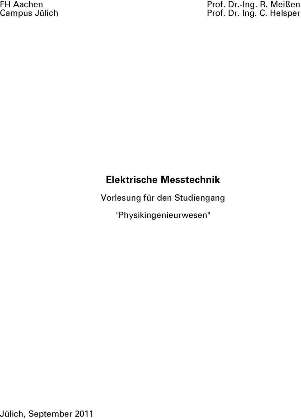 Helsper Elektrische Messtechnik Vorlesung