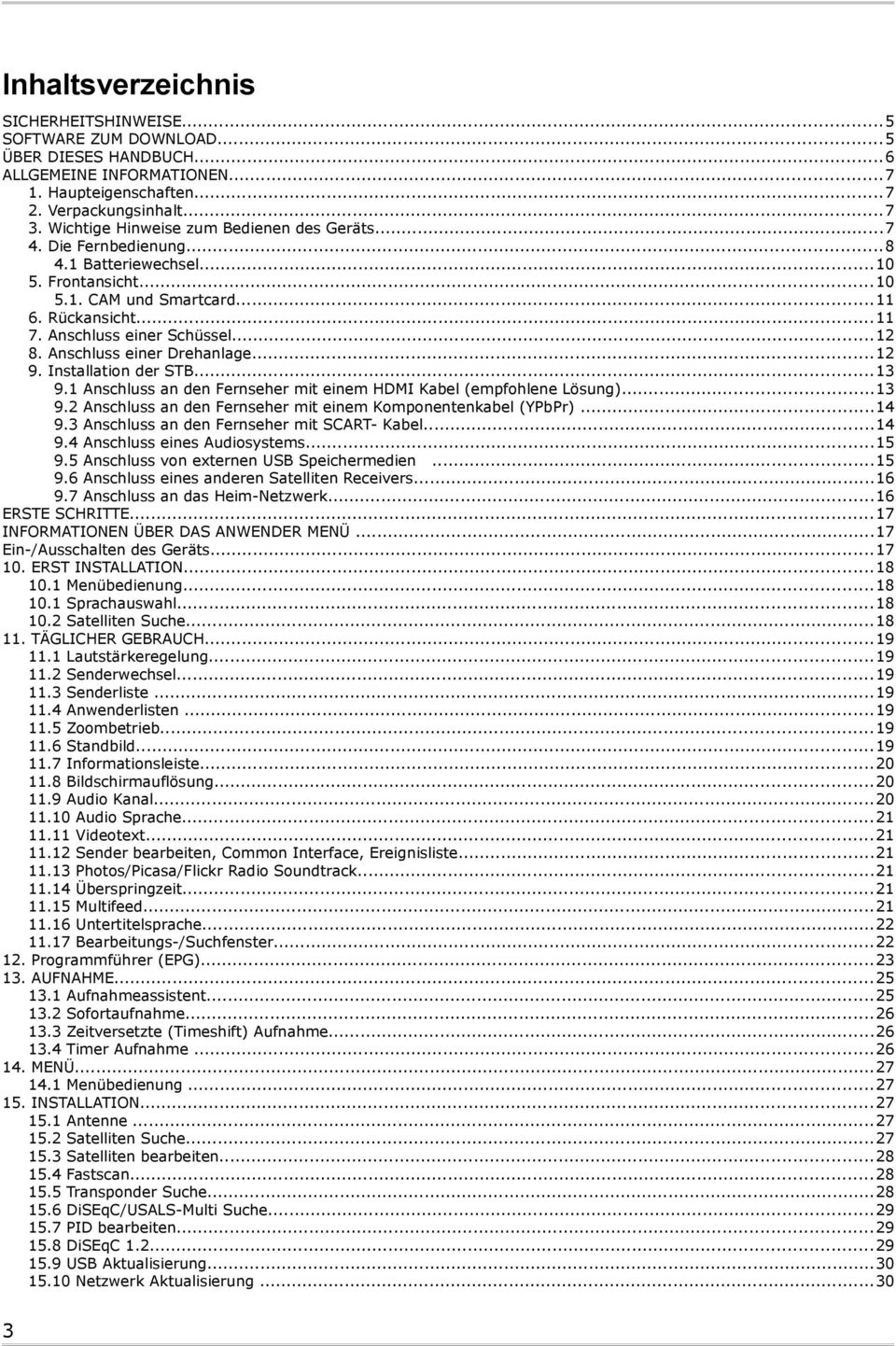 Anschluss einer Drehanlage...12 9. Installation der STB...13 9.1 Anschluss an den Fernseher mit einem HDMI Kabel (empfohlene Lösung)...13 9.2 Anschluss an den Fernseher mit einem Komponentenkabel (YPbPr).