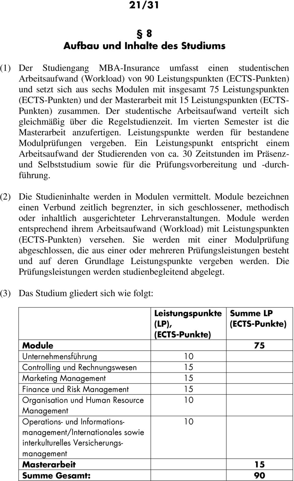 Der studentische Arbeitsaufwand verteilt sich gleichmäßig über die Regelstudienzeit. Im vierten Semester ist die Masterarbeit anzufertigen.