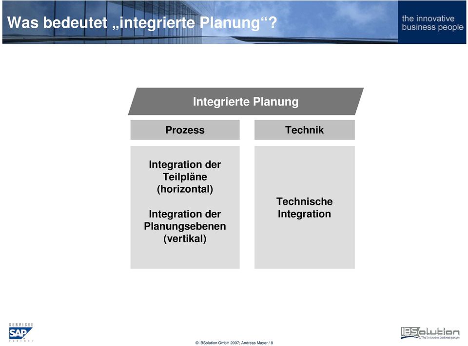Teilpläne (horizontal) Integration der Planungsebenen