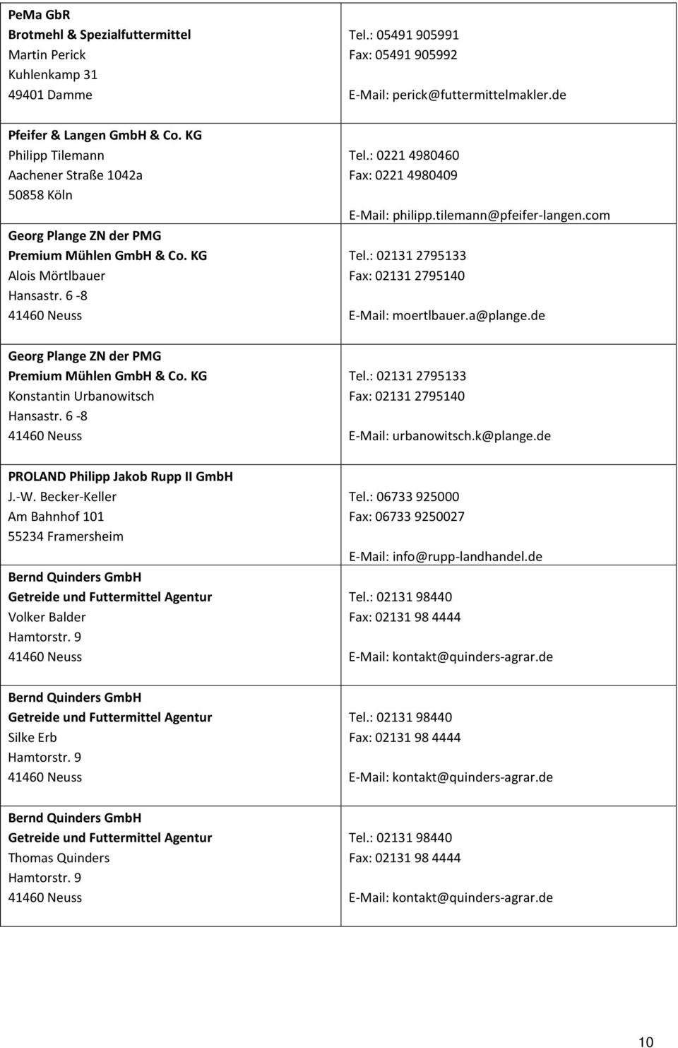 tilemann@pfeifer-langen.com Tel.: 02131 2795133 Fax: 02131 2795140 E-Mail: moertlbauer.a@plange.de Georg Plange ZN der PMG Premium Mühlen GmbH & Co. KG Konstantin Urbanowitsch Hansastr. 6-8 Tel.