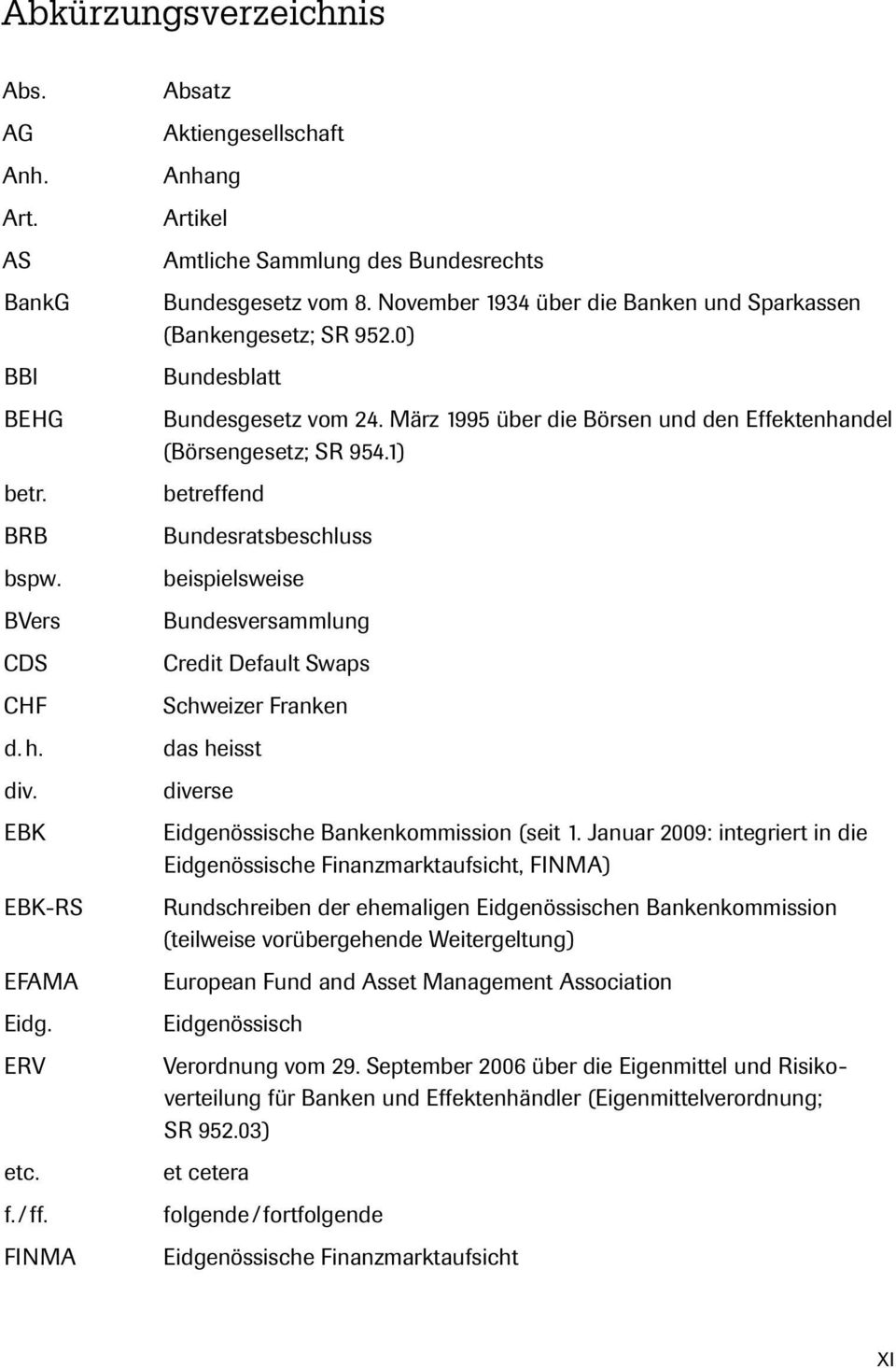 ) betreffend Bundesratsbeschluss beispielsweise Bundesversammlung Credit Default Swaps Schweizer Franken d. h. das heisst div. EBK EBK-RS EFAMA Eidg. ERV etc.