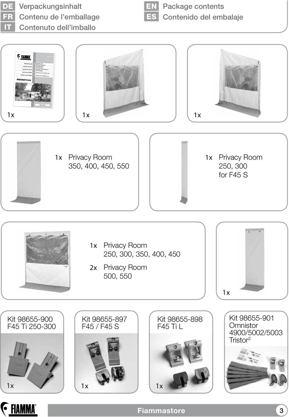 imballo Package contents Contenido del embalaje Markisenvorzelt Awning enclosure Montage- und Gebrauchsanleitung Installation and use instructions Instructions de