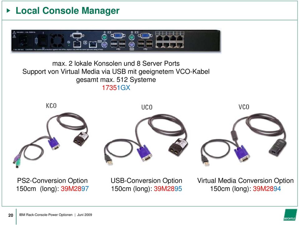 geeignetem VCO-Kabel gesamt max.