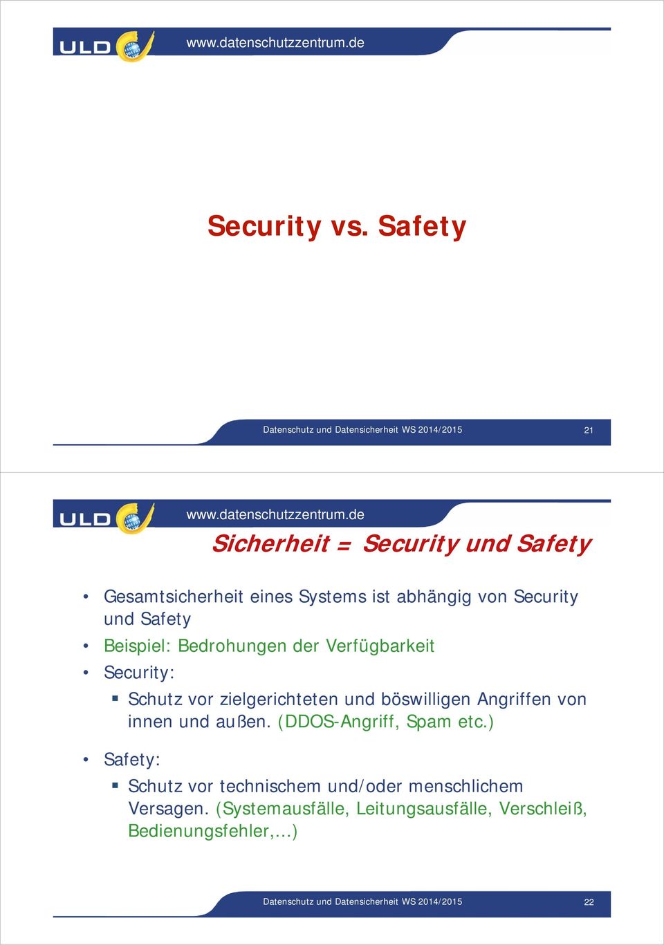 abhängig von Security und Safety Beispiel: Bedrohungen der Verfügbarkeit Security: Schutz vor zielgerichteten und