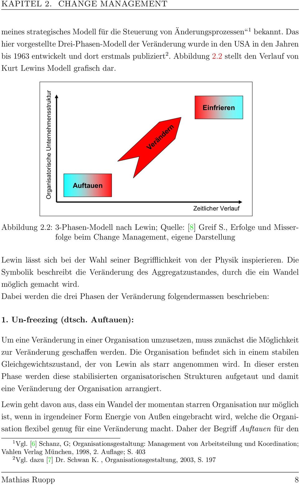 2 stellt den Verlauf von Kurt Lewins Modell grafisch dar. Organisatorische Unternehmensstruktur Auftauen Verändern Einfrieren Zeitlicher Verlauf Abbildung 2.