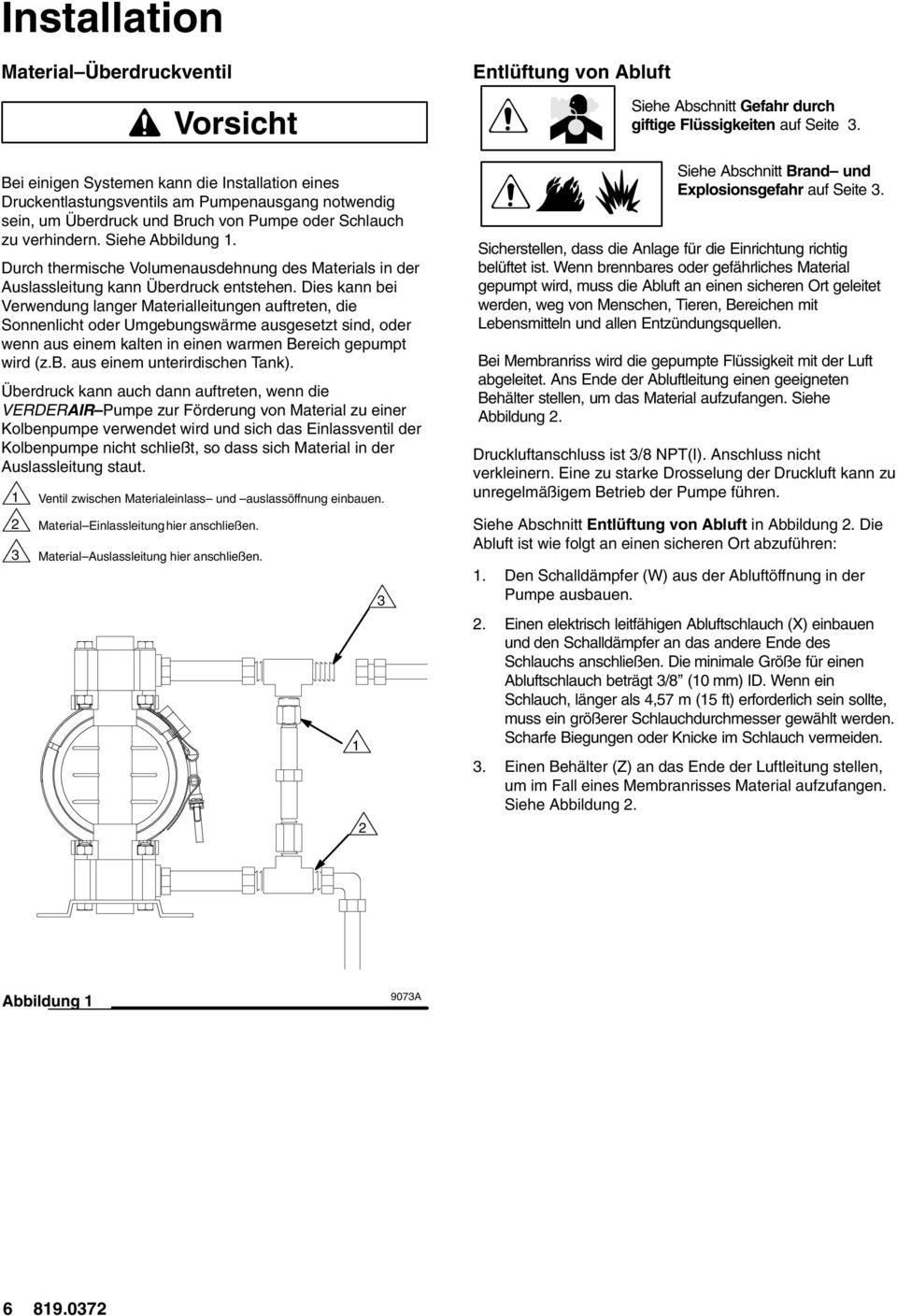 Dies kann bei Verwendung langer Materialleitungen auftreten, die Sonnenlicht oder Umgebungswärme ausgesetzt sind, oder wenn aus einem kalten in einen warmen Bereich gepumpt wird (z.b. aus einem unterirdischen Tank).