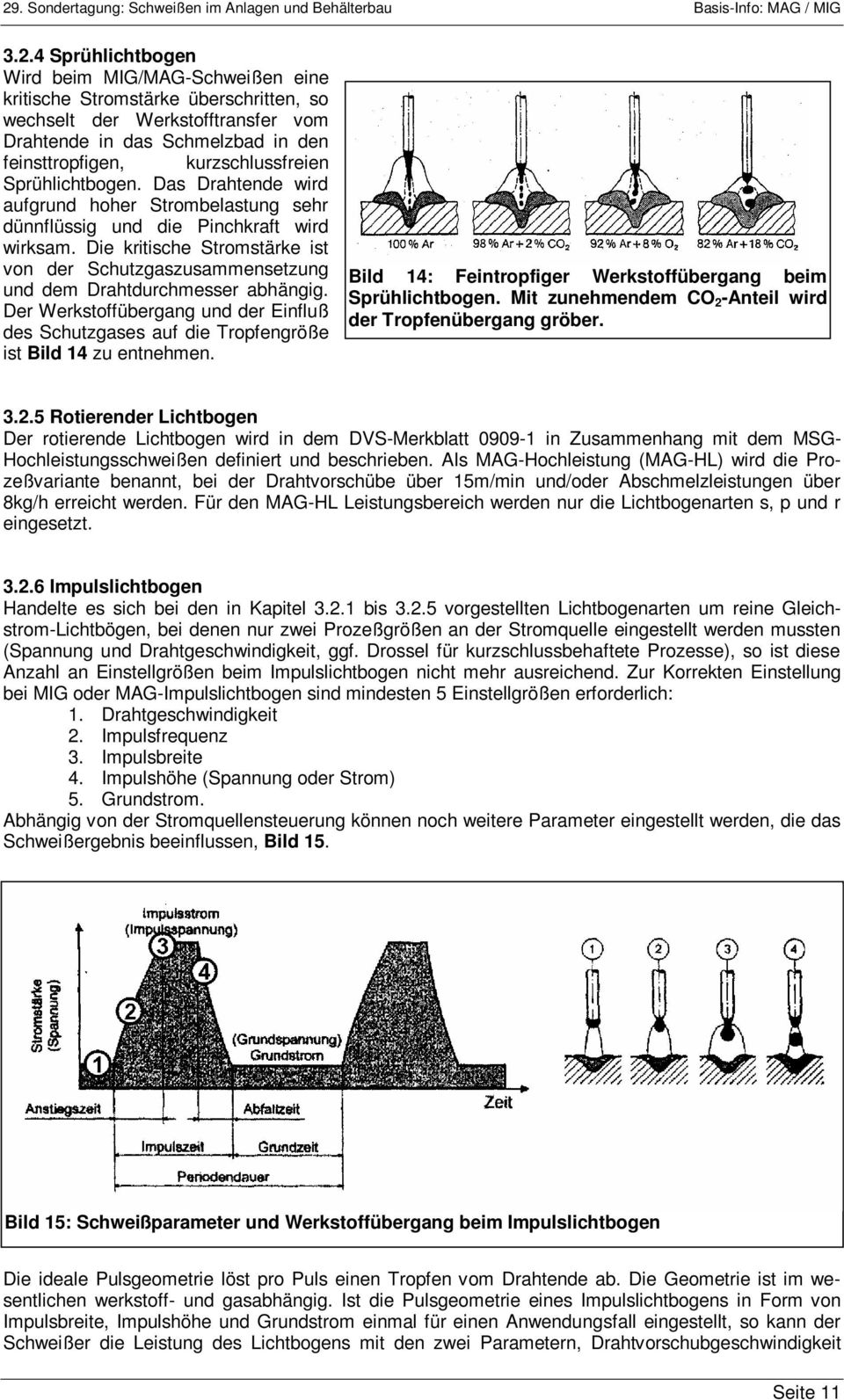 Die kritische Stromstärke ist von der Schutzgaszusammensetzung und dem Drahtdurchmesser abhängig. Der Werkstoffübergang und der Einfluß des Schutzgases auf die Tropfengröße ist Bild 14 zu entnehmen.