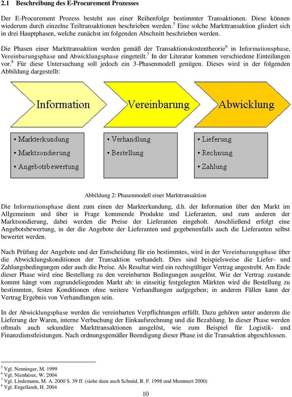 Die Phasen einer Markttransaktion werden gemäß der Transaktionskostentheorie 6 in Informationsphase, Vereinbarungsphase und Abwicklungsphase eingeteilt.