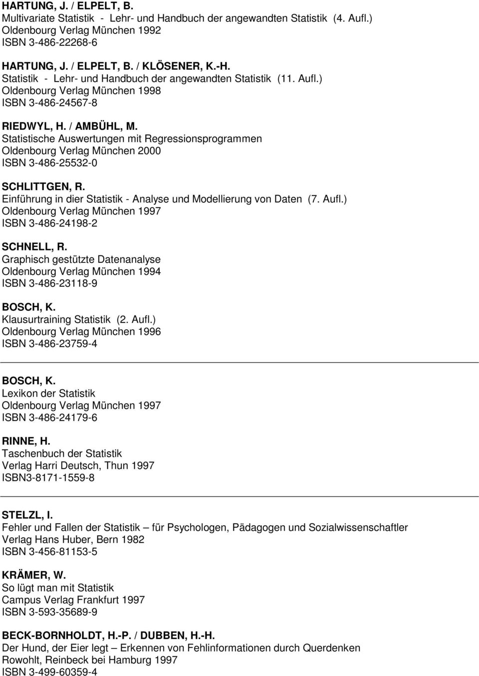 Statistische Auswertungen mit Regressionsprogrammen Oldenbourg Verlag München 2000 ISBN 3-486-25532-0 SCHLITTGEN, R. Einführung in dier Statistik - Analyse und Modellierung von Daten (7. Aufl.
