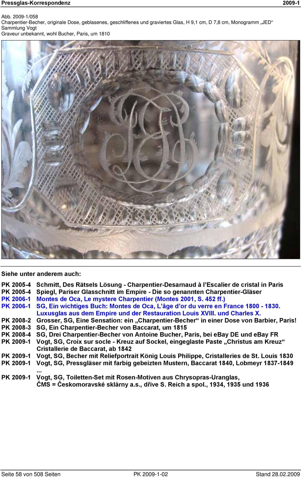) PK 2006-1 SG, Ein wichtiges Buch: Montes de Oca, L âge d or du verre en France 1800-1830. Luxusglas aus dem Empire und der Restauration Louis XVIII. und Charles X.