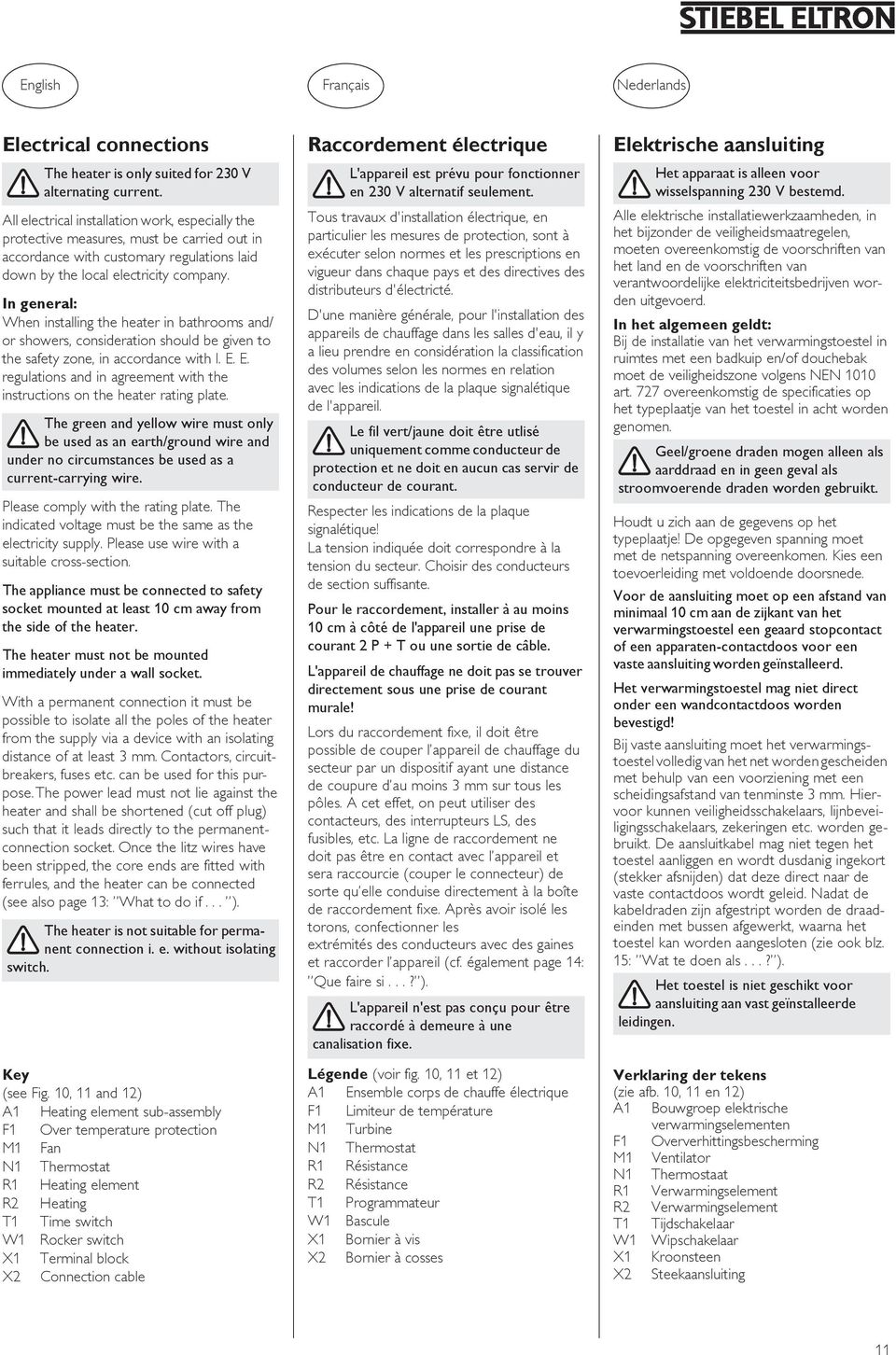 In general: When installing the heater in bathrooms and/ or showers, consideration should be given to the safety zone, in accordance with I. E.