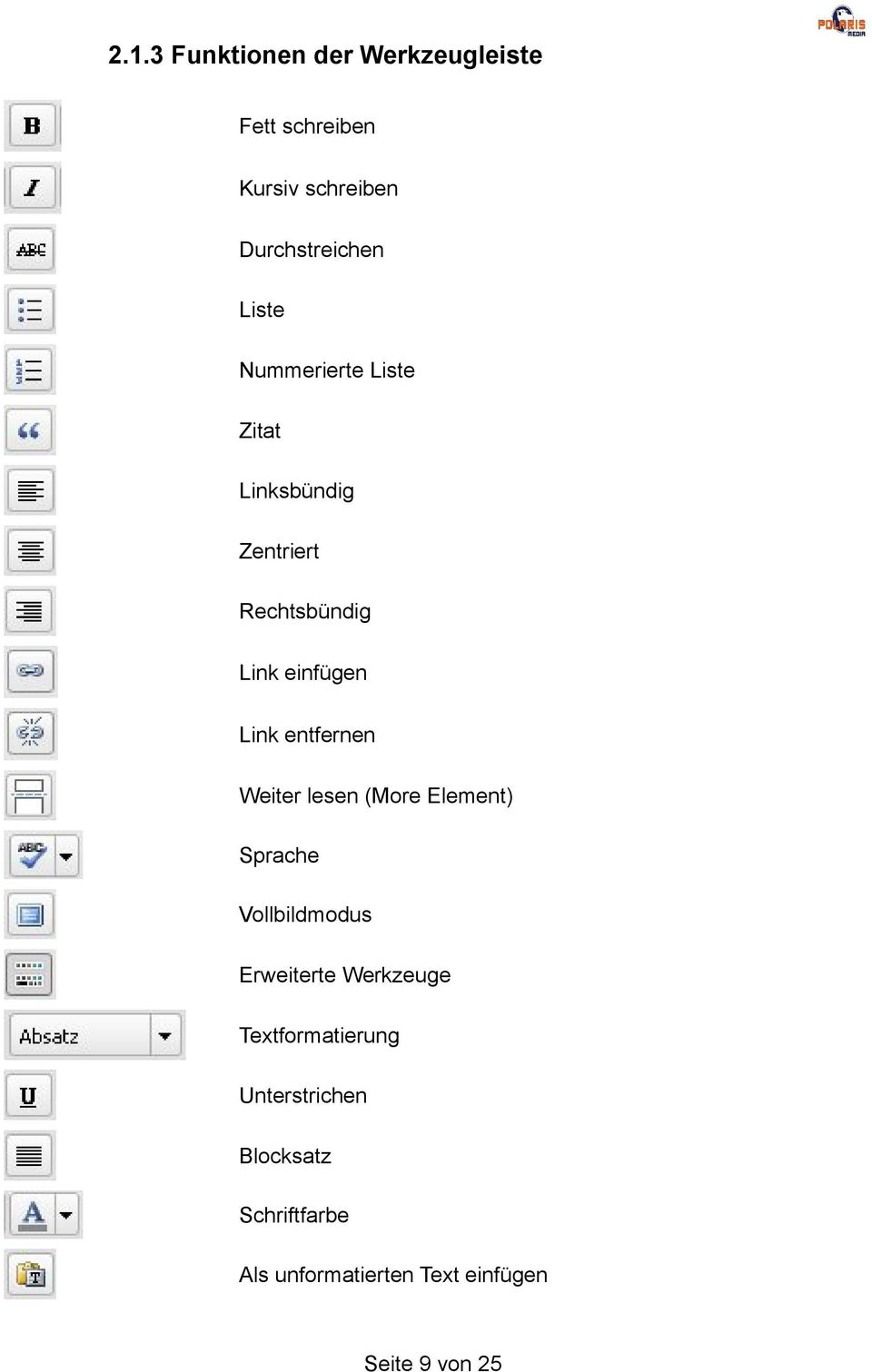 entfernen Weiter lesen (More Element) Sprache Vollbildmodus Erweiterte Werkzeuge