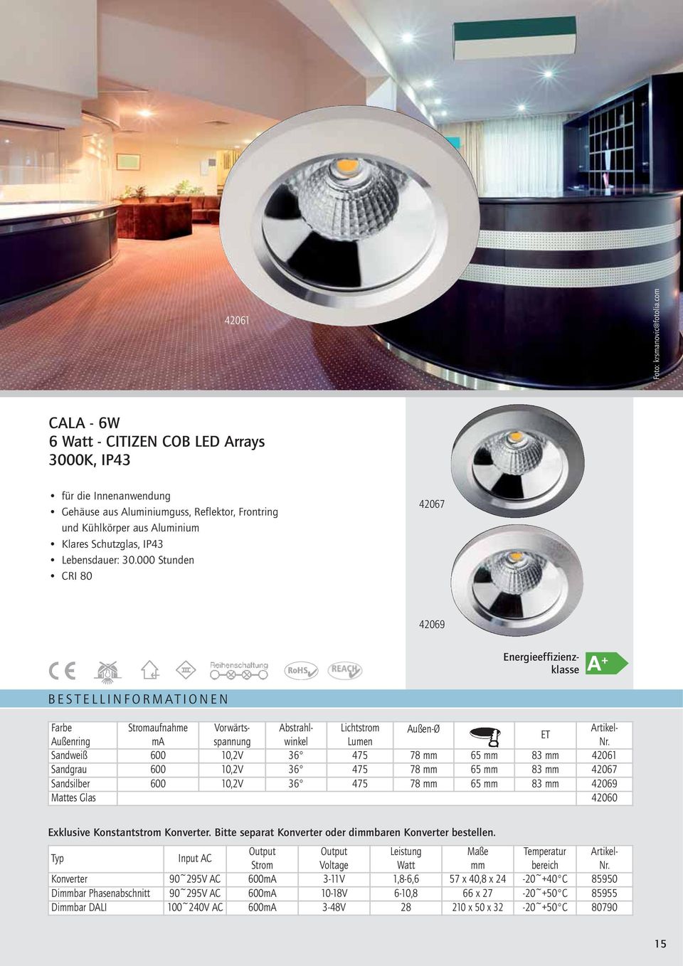 000 Stunden CRI 80 42067 42069 A + Energieeffizienzklasse Farbe Stromaufnahme Vorwärtsspannunwinkel Lumen Nr.