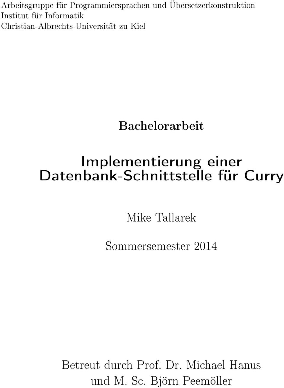 Implementierung einer Datenbank-Schnittstelle für Curry Mike Tallarek