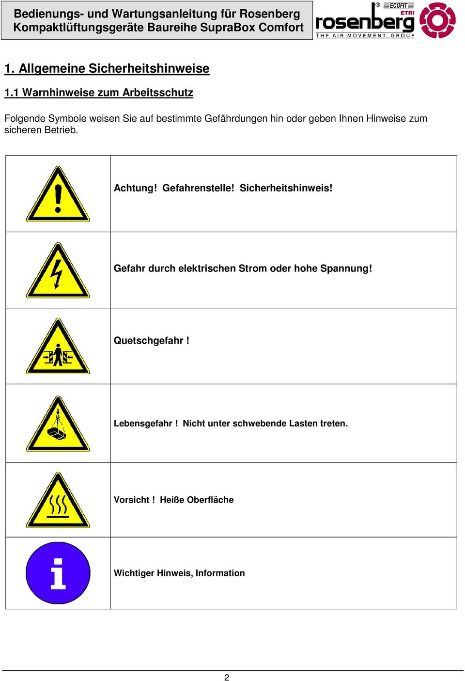 geben Ihnen Hinweise zum sicheren Betrieb. Achtung! Gefahrenstelle! Sicherheitshinweis!