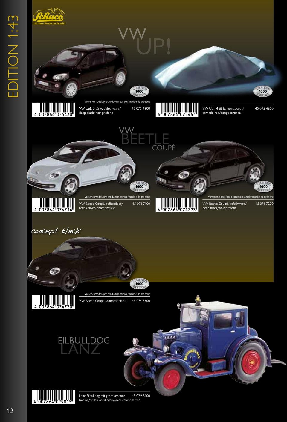074 7100 reflex silver/argent reflex Vorserienmodell/pre-production sample/modèle de pré-série VW Beetle Coupé, tiefschwarz/ 45 074 7200 deep black/noir profond concept black 1000