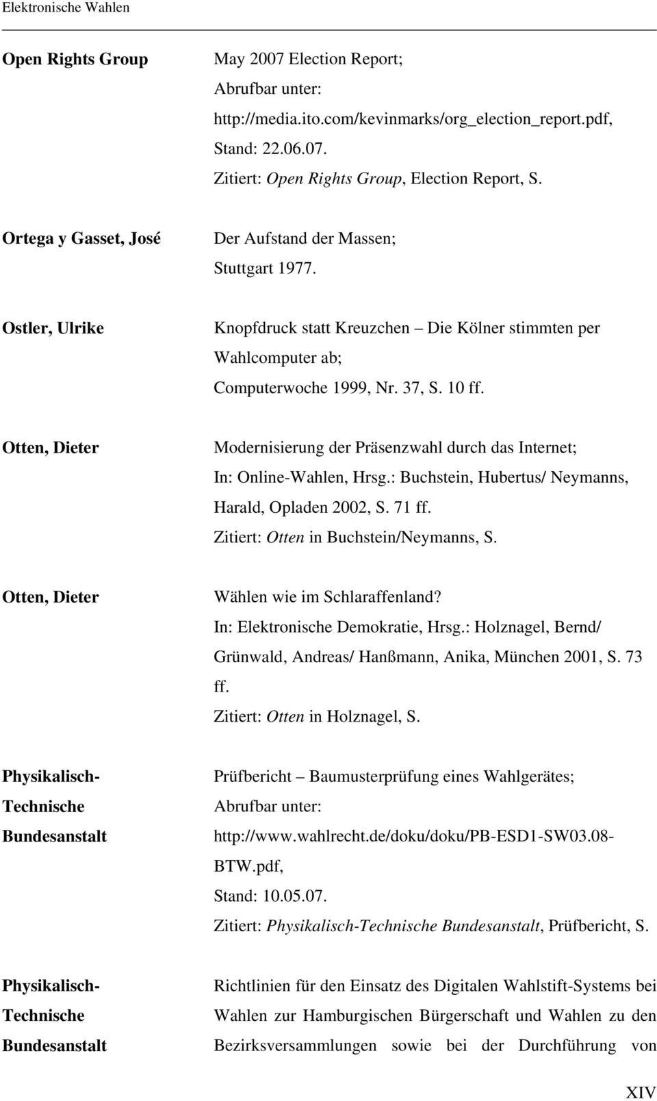 Otten, Dieter Modernisierung der Präsenzwahl durch das Internet; In: Online-Wahlen, Hrsg.: Buchstein, Hubertus/ Neymanns, Harald, Opladen 2002, S. 71 ff. Zitiert: Otten in Buchstein/Neymanns, S.