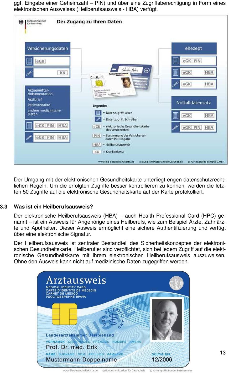 Um die erfolgten Zugriffe besser kontrollieren zu können, werden die letzten 50 Zugriffe auf die elektronische Gesundheitskarte auf der Karte protokolliert. 3.3 Was ist ein Heilberufsausweis?