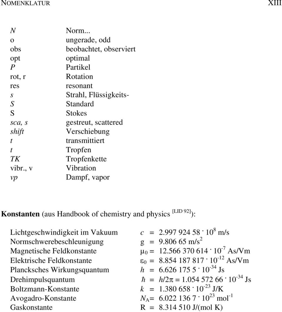 vapor Konstanten (aus Handbook of chemistry and physics [LID 92] ): Lichtgeschwindigkeit im Vakuum c = 2.997 924 58. 10 8 m/s Normschwerebeschleunigung g = 9.