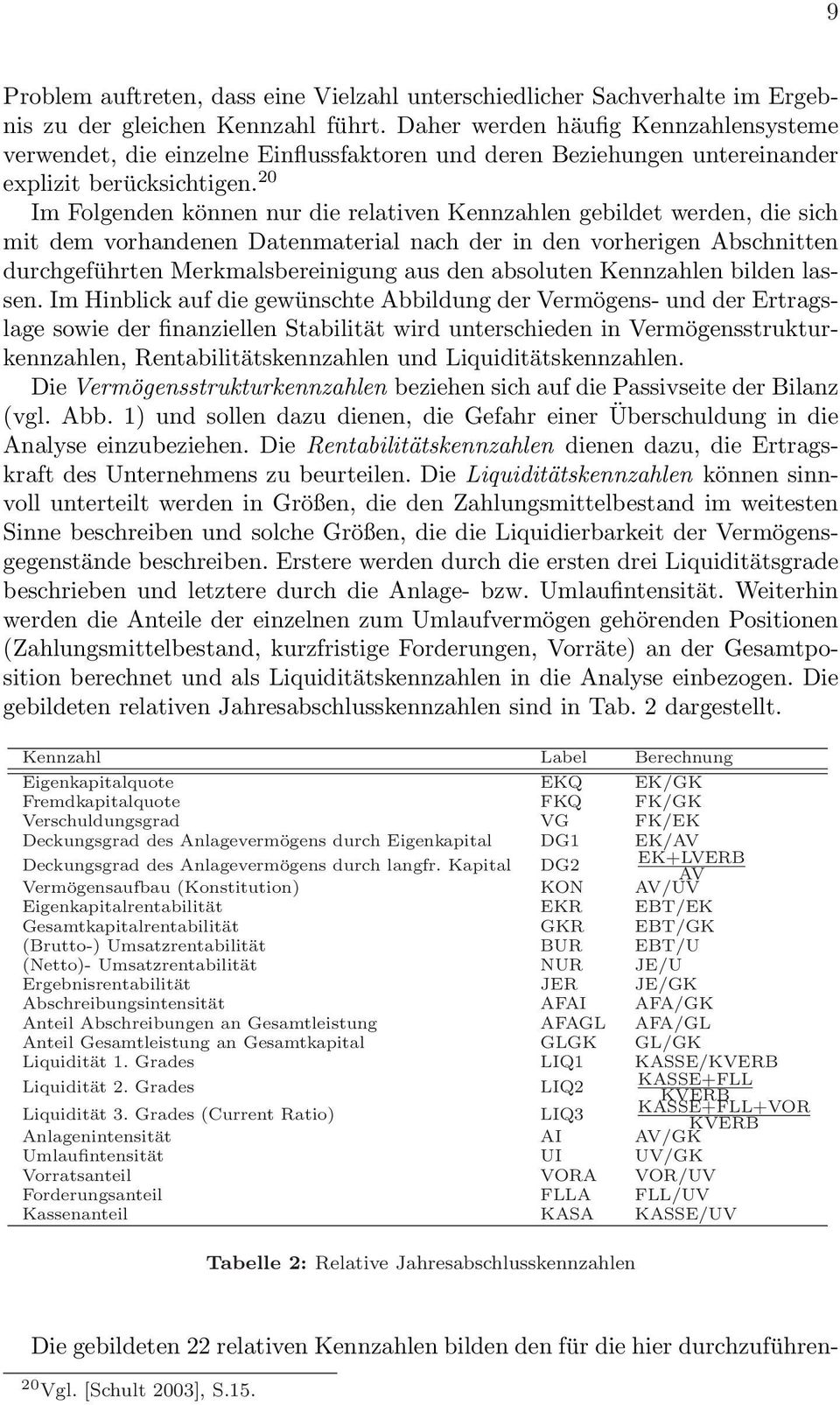 20 Im Folgenden können nur die relativen Kennzahlen gebildet werden, die sich mit dem vorhandenen Datenmaterial nach der in den vorherigen Abschnitten durchgeführten Merkmalsbereinigung aus den