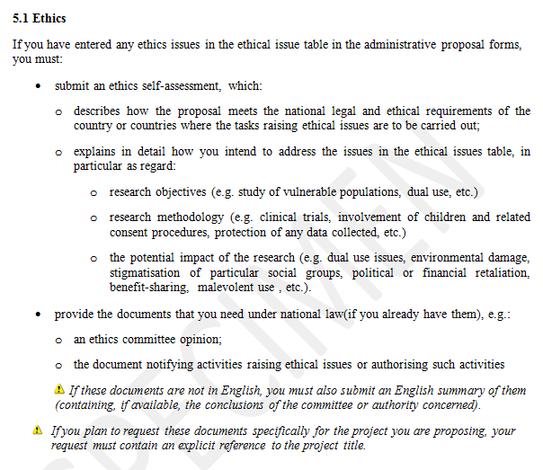 Ethics Issues Table online AND Proposal section 5.1: In section 5.1 In sub-sections of section 5.