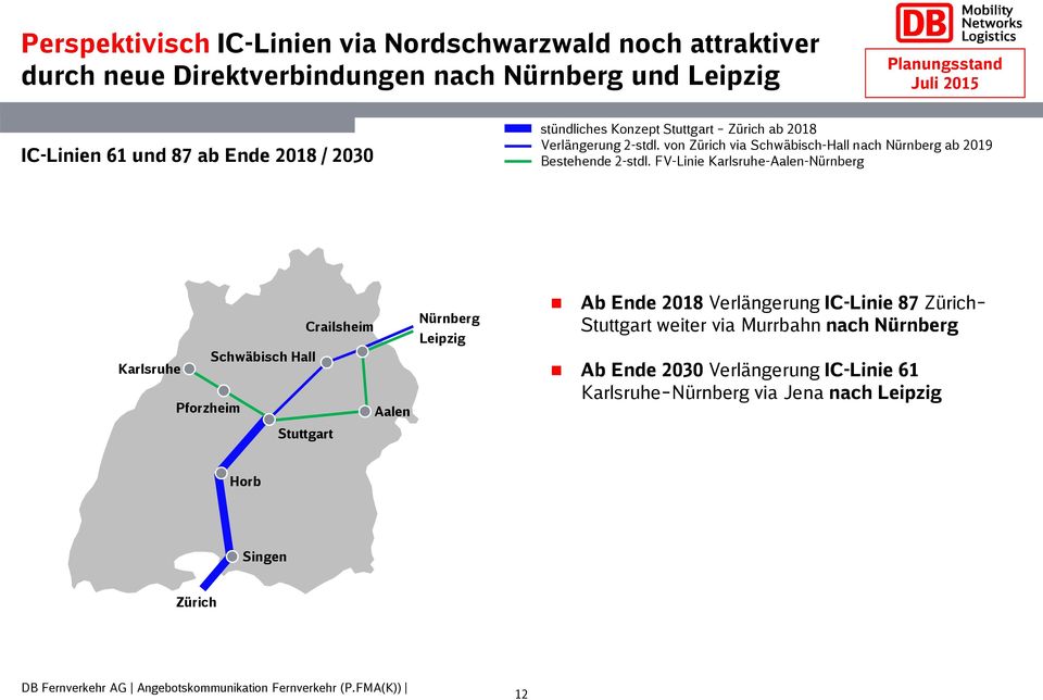 von Zürich via Schwäbisch-Hall nach Nürnberg ab 2019 Bestehende 2-stdl.