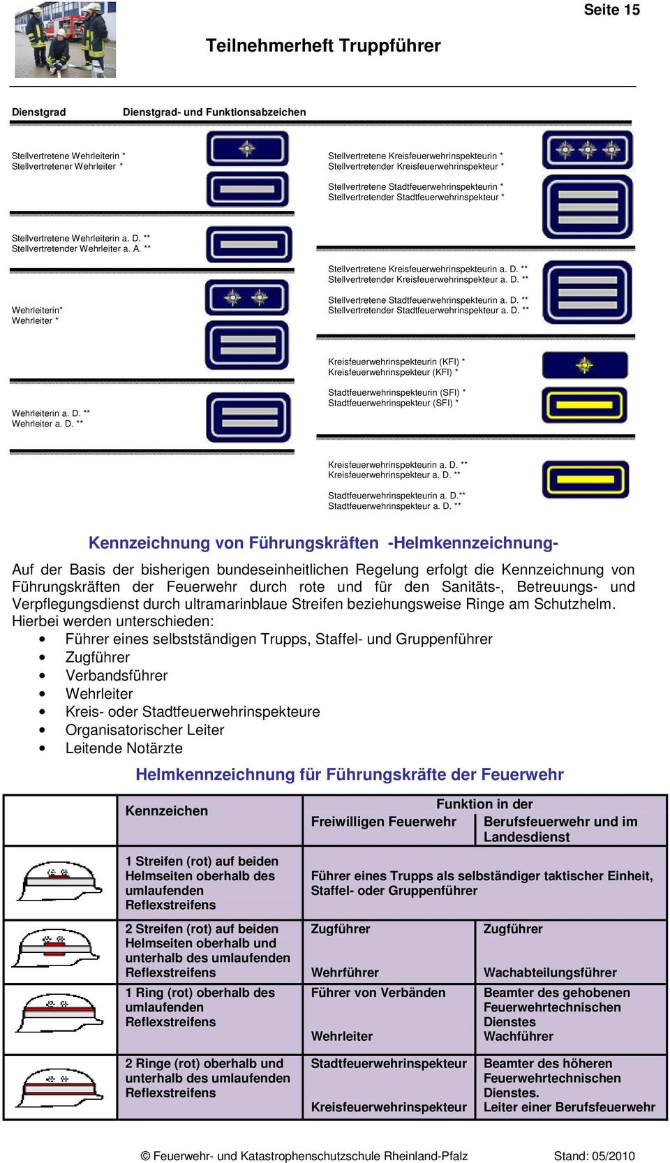 ** Stellvertretene Kreisfeuerwehrinspekteurin a. D. ** Stellvertretender Kreisfeuerwehrinspekteur a. D. ** Stellvertretene Stadtfeuerwehrinspekteurin a. D. ** Wehrleiterin* Stellvertretender Stadtfeuerwehrinspekteur a.