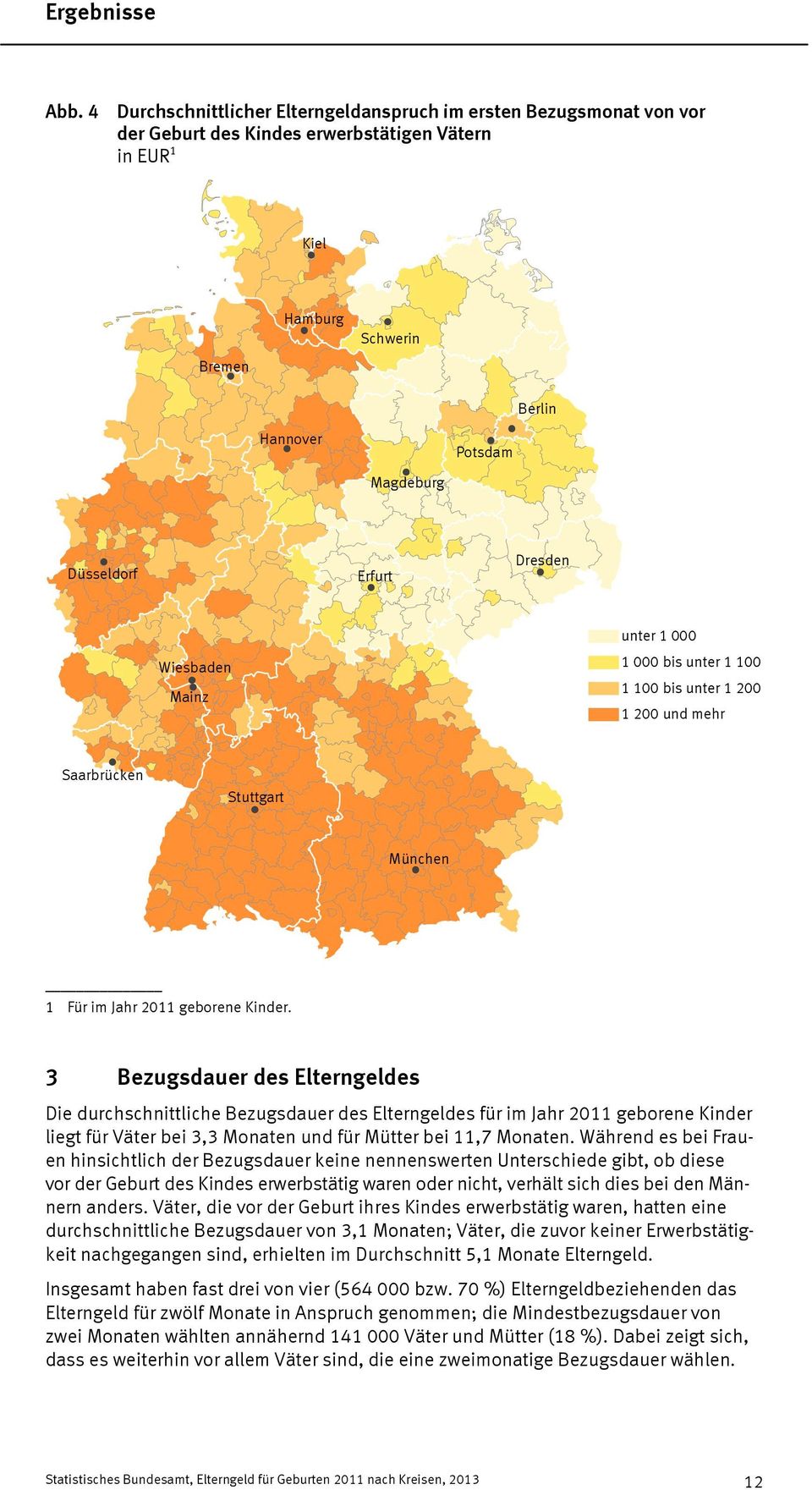 199 1 600 Düsseldorf Erfurt Dresden Wiesbaden Mainz unter 1 000 1000bisunter1100 1100bisunter1200 1200undmehr Saarbrücken Stuttgart München 1 Für im Jahr 2011 geborene Kinder.