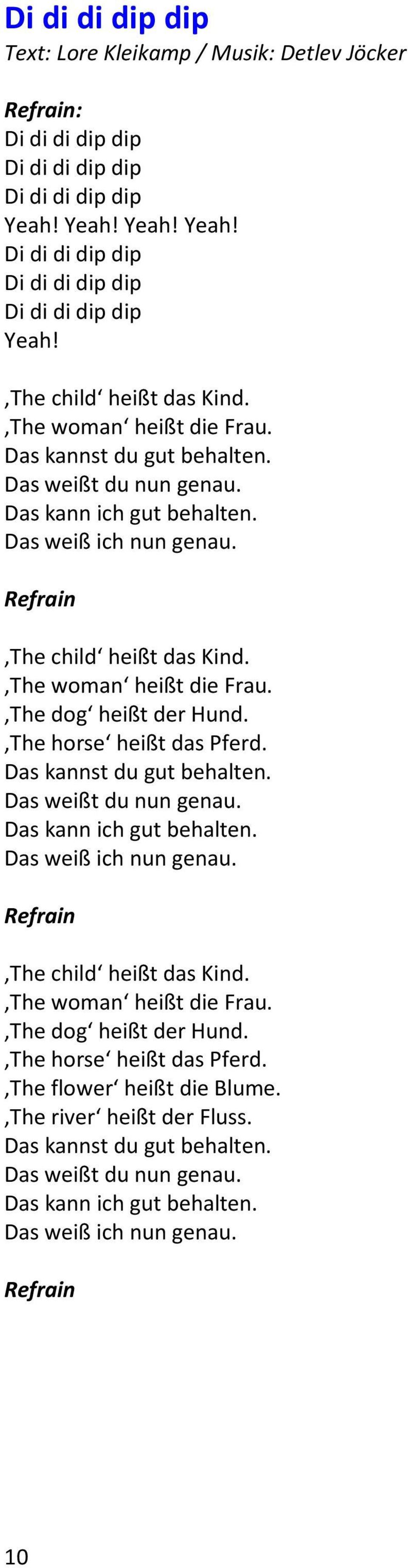 Das weißt du nun genau. Das kann ich gut behalten. Das weiß ich nun genau. The child heißt das Kind. The woman heißt die Frau. The dog heißt der Hund.