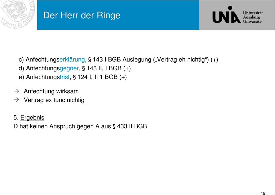 Anfechtungsfrist, 124 I, II 1 BGB (+) Anfechtung wirksam