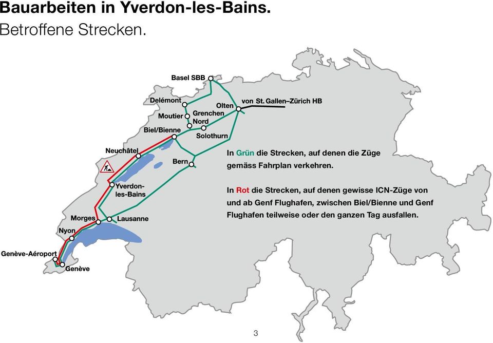 In Rot die Strecken, auf denen gewisse ICN-Züge von und ab Genf