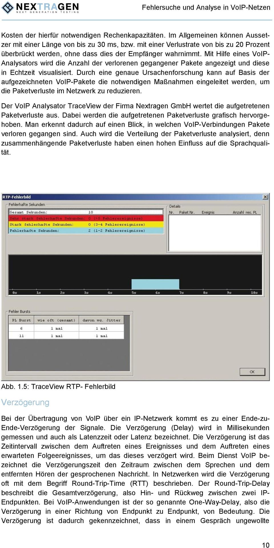 Der VoIP Analysator TraceView der Firma Nextragen GmbH wertet die aufgetretenen Paketverluste aus. Dabei werden die aufgetretenen Paketverluste grafisch hervorgehoben.
