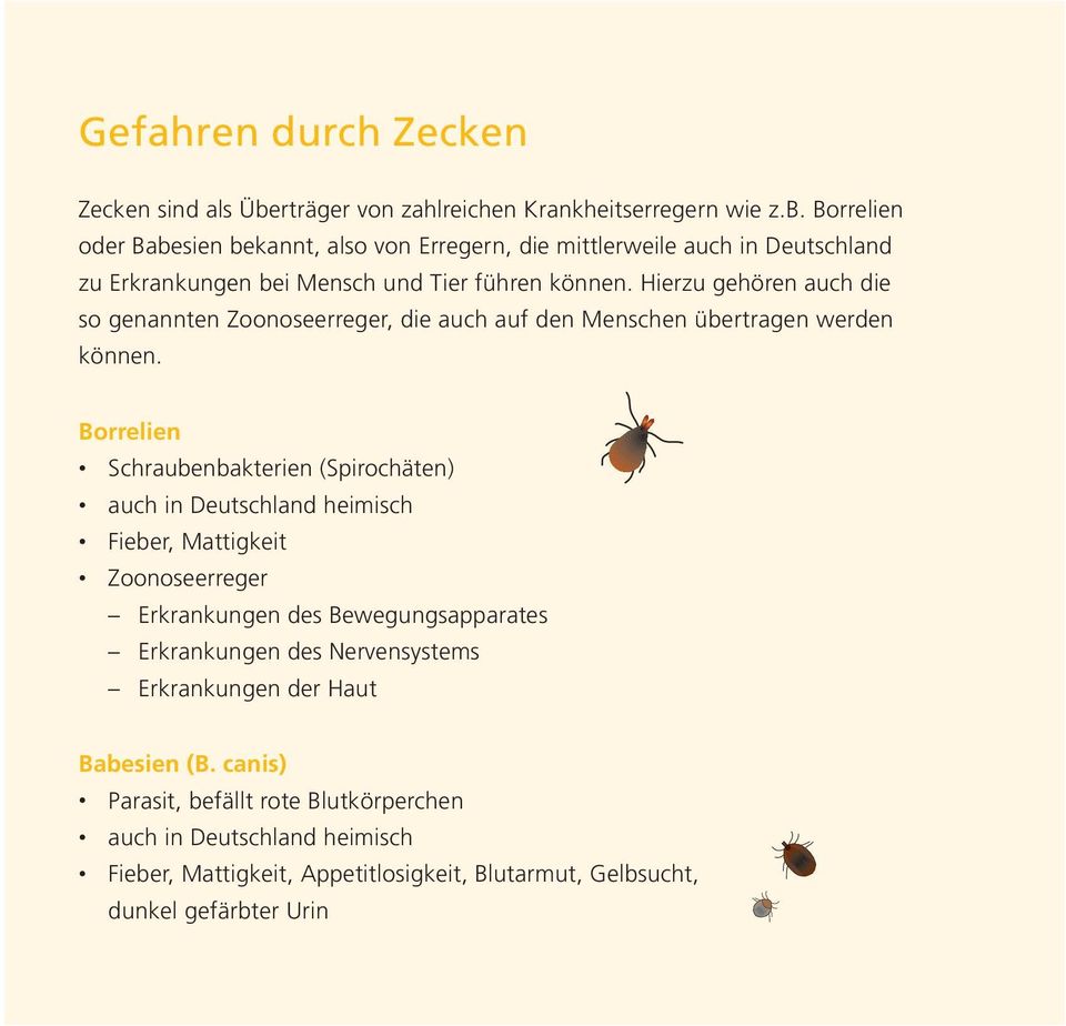 Borrelien oder Babesien bekannt, also von Erregern, die mittlerweile auch in Deutschland zu Erkrankungen bei Mensch und Tier führen können.